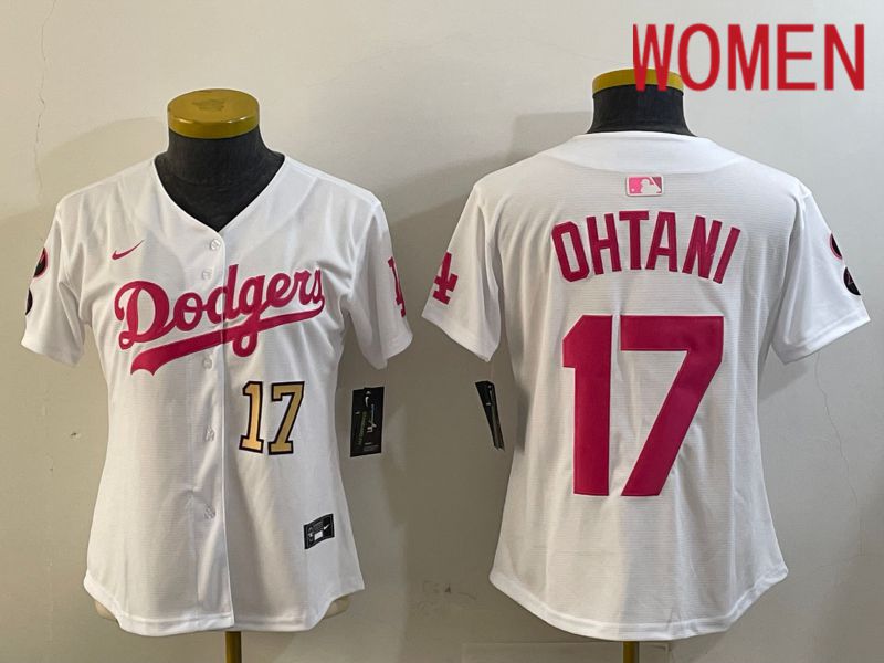 Women Los Angeles Dodgers #17 Ohtani White pink Game 2024 Nike MLB Jersey style 2